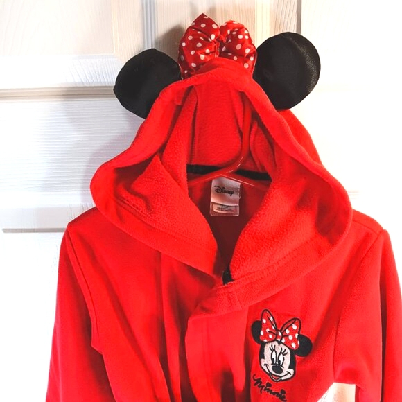 Disney Minnie Mouse NWOT Girl's Red Hooded Fleece Robe Bathrobe Size 3T - Picture 9 of 16